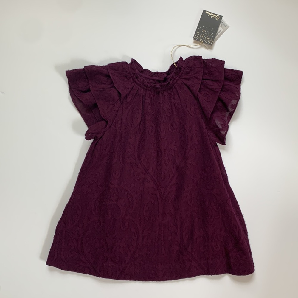 Velveteen Ruffle Sleeve Jacquard Dress 3Y NWT